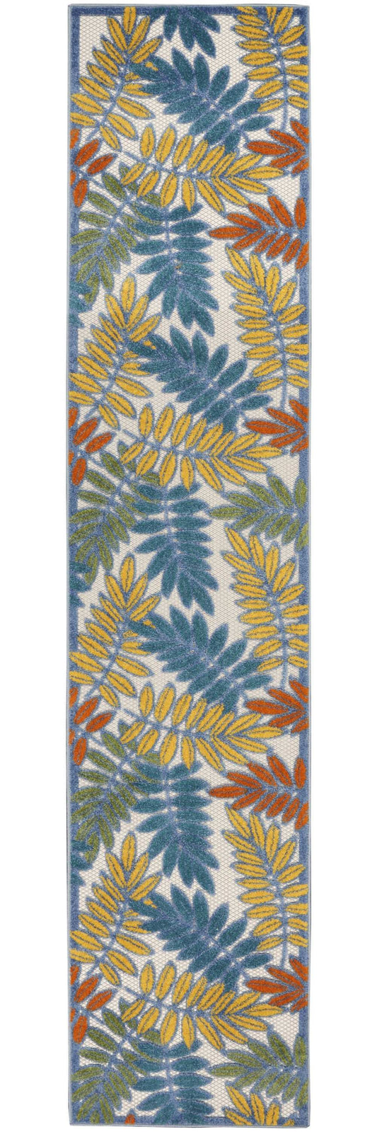 2' X 12' Ivory Teal And Gold Floral Non Skid Indoor Outdoor Runner Rug - Homeroots - Flyclothing LLC