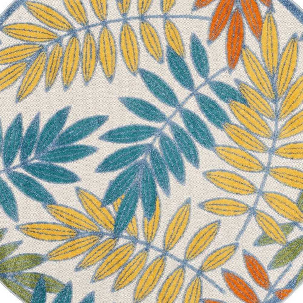 5' X 5' Ivory Round Floral Non Skid Indoor Outdoor Area Rug - Homeroots - Flyclothing LLC