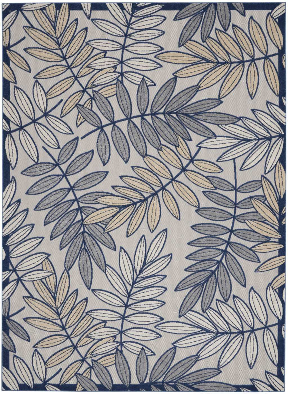 12' X 15' Ivory And Navy Floral Non Skid Indoor Outdoor Area Rug - Homeroots - Flyclothing LLC