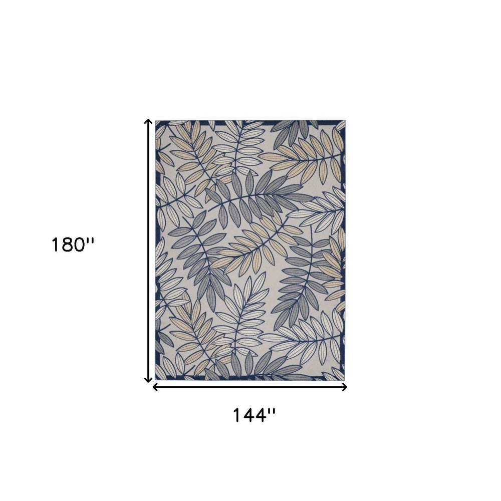 12' X 15' Ivory And Navy Floral Non Skid Indoor Outdoor Area Rug - Homeroots - Flyclothing LLC