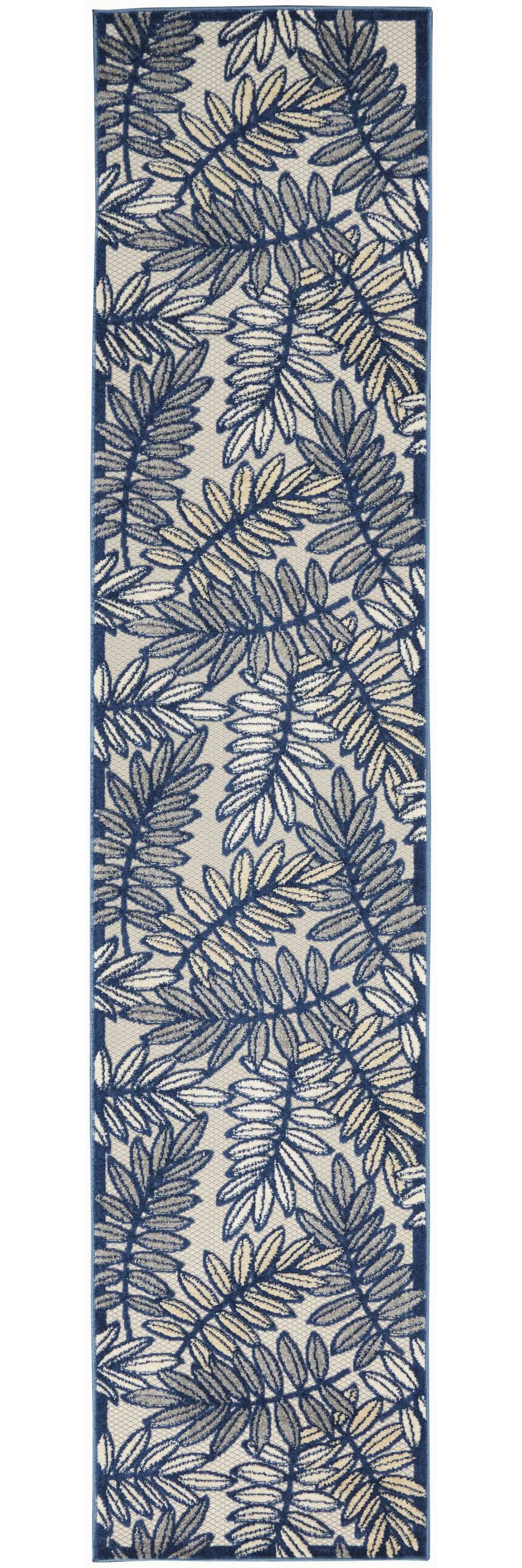 2' X 10' Ivory And Navy Floral Non Skid Indoor Outdoor Runner Rug - Homeroots - Flyclothing LLC