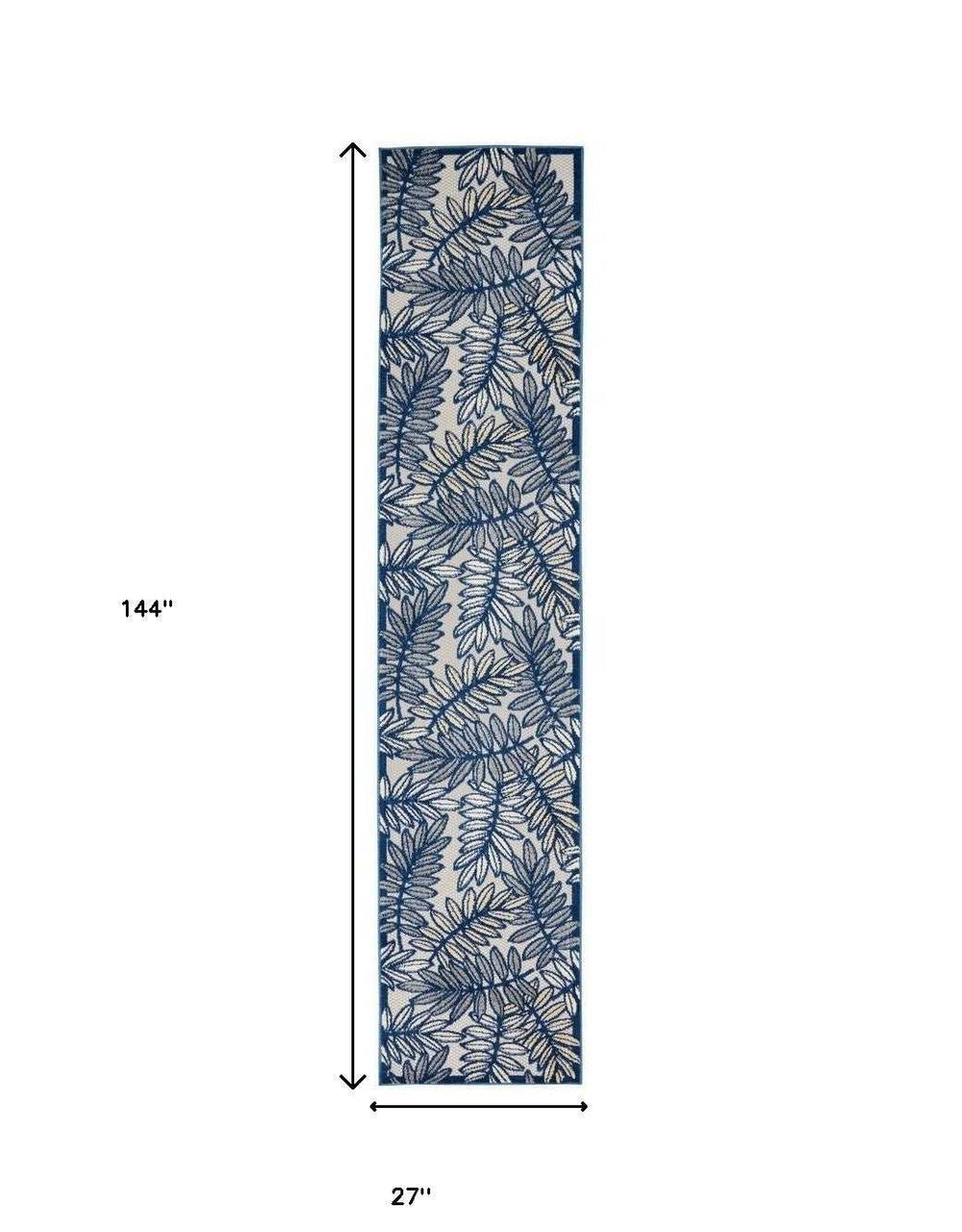 2' X 12' Ivory And Navy Floral Non Skid Indoor Outdoor Runner Rug - Homeroots - Flyclothing LLC