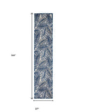 2' X 12' Ivory And Navy Floral Non Skid Indoor Outdoor Runner Rug - Homeroots - Flyclothing LLC