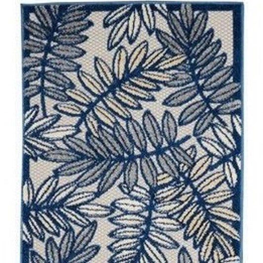 2' X 12' Ivory And Navy Floral Non Skid Indoor Outdoor Runner Rug - Homeroots - Flyclothing LLC