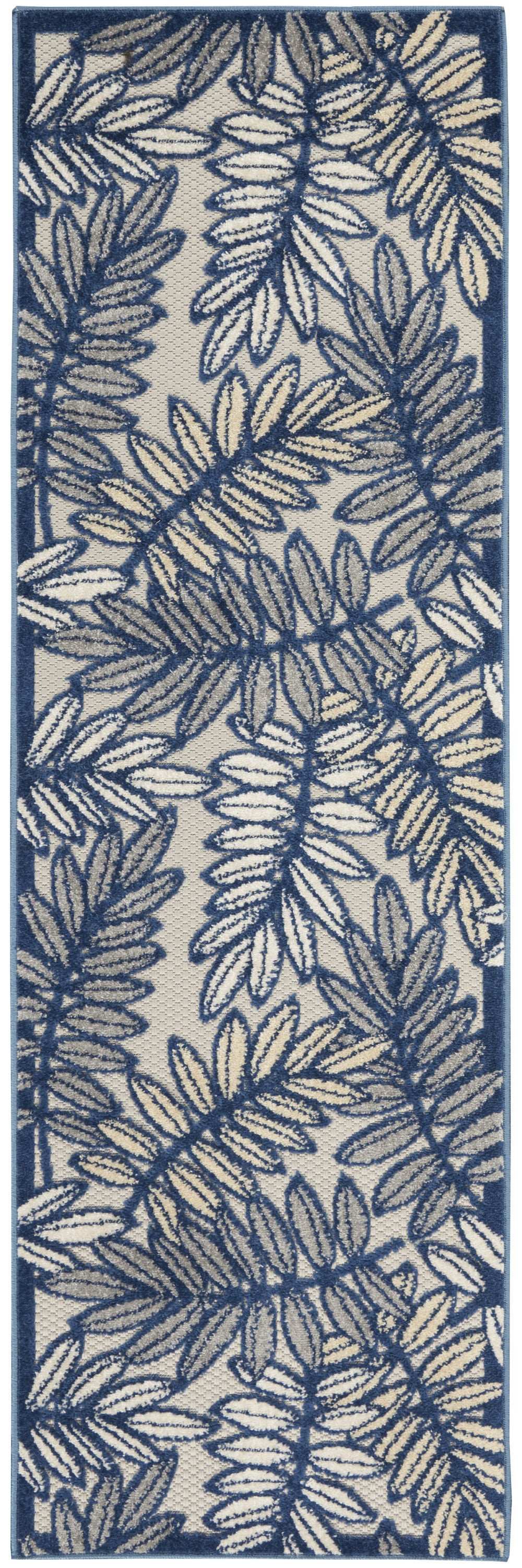 2' X 8' Ivory And Navy Floral Non Skid Indoor Outdoor Runner Rug - Homeroots - Flyclothing LLC