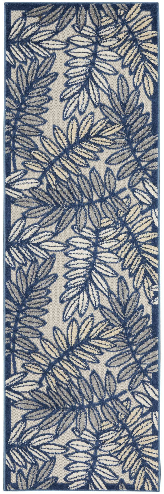 2' X 8' Ivory And Navy Floral Non Skid Indoor Outdoor Runner Rug - Homeroots - Flyclothing LLC