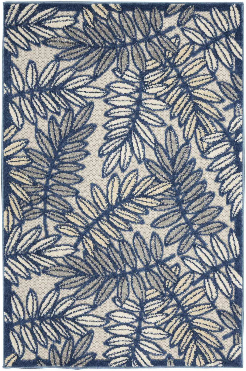 3' X 4' Ivory And Navy Floral Non Skid Indoor Outdoor Area Rug - Homeroots - Flyclothing LLC