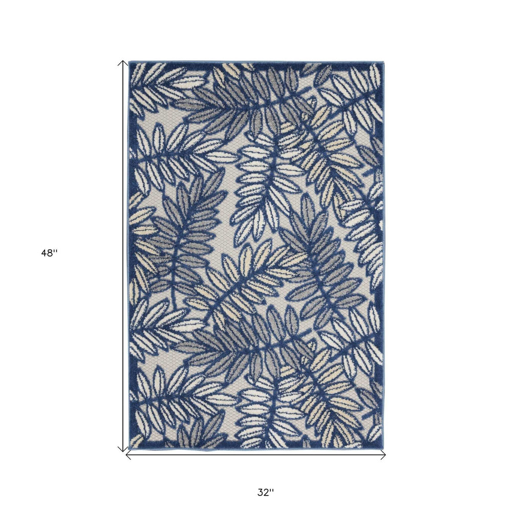 3' X 4' Ivory And Navy Floral Non Skid Indoor Outdoor Area Rug - Homeroots - Flyclothing LLC