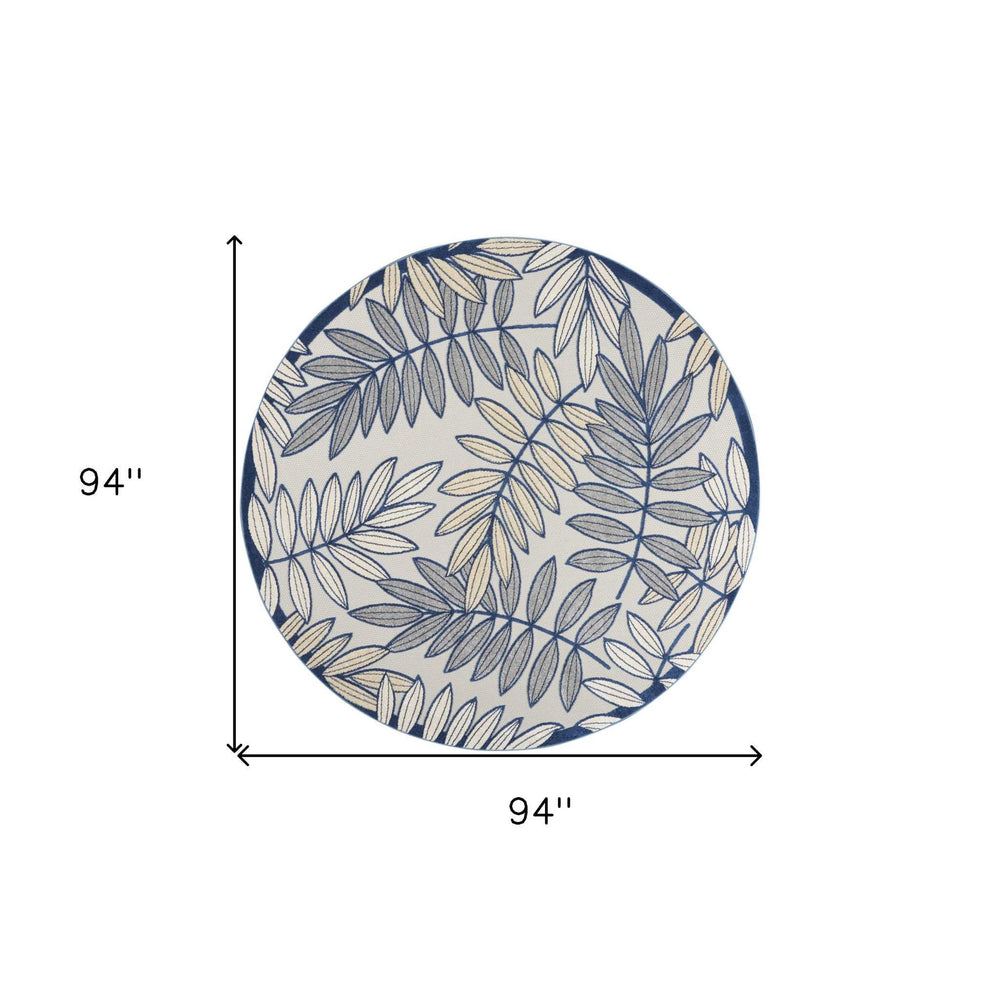 8' X 8' Ivory And Navy Round Floral Non Skid Indoor Outdoor Area Rug - Homeroots - Flyclothing LLC
