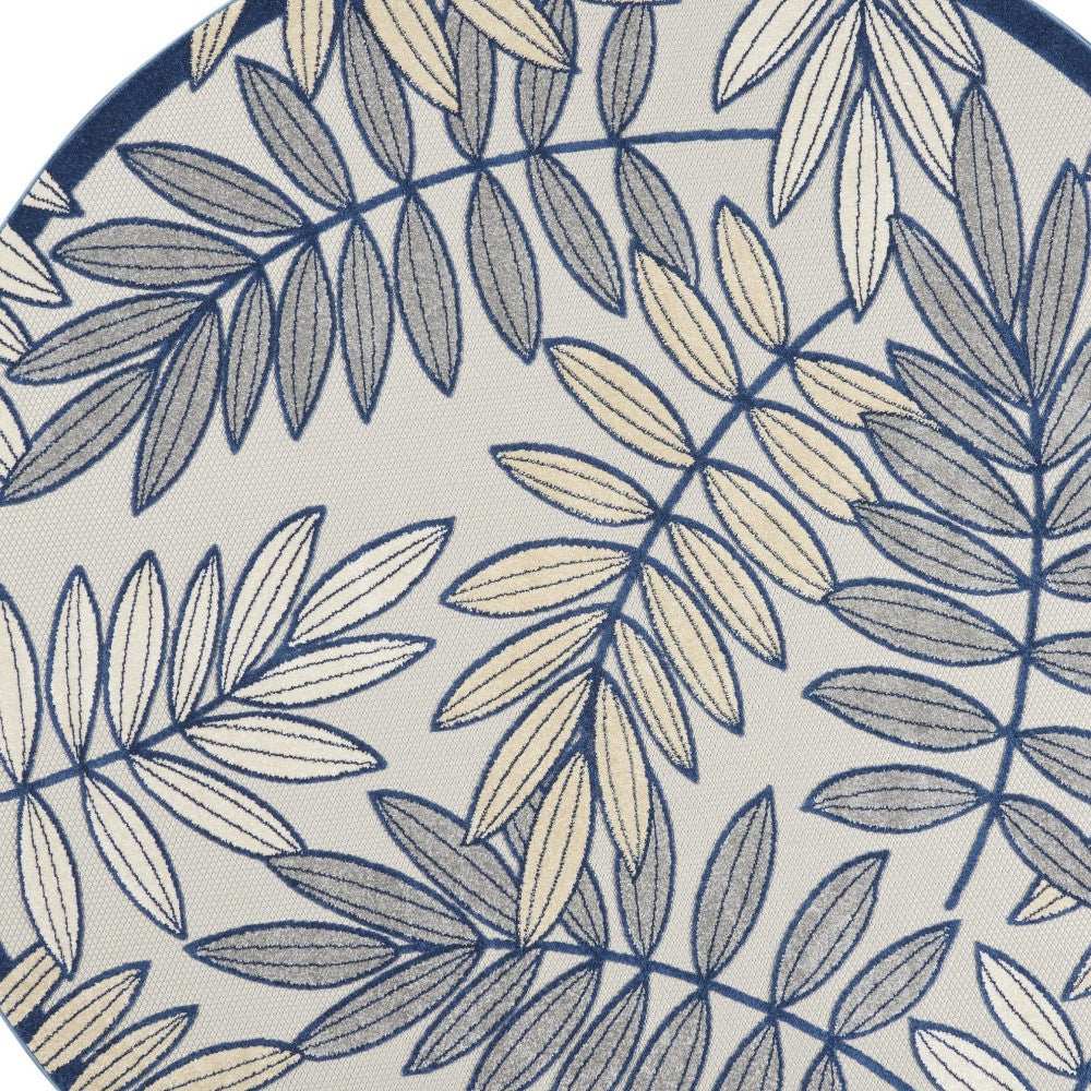 8' X 8' Ivory And Navy Round Floral Non Skid Indoor Outdoor Area Rug - Homeroots - Flyclothing LLC