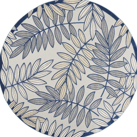 8' X 8' Ivory And Navy Round Floral Non Skid Indoor Outdoor Area Rug - Homeroots - Flyclothing LLC