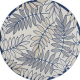 8' X 8' Ivory And Navy Round Floral Non Skid Indoor Outdoor Area Rug - Homeroots - Flyclothing LLC