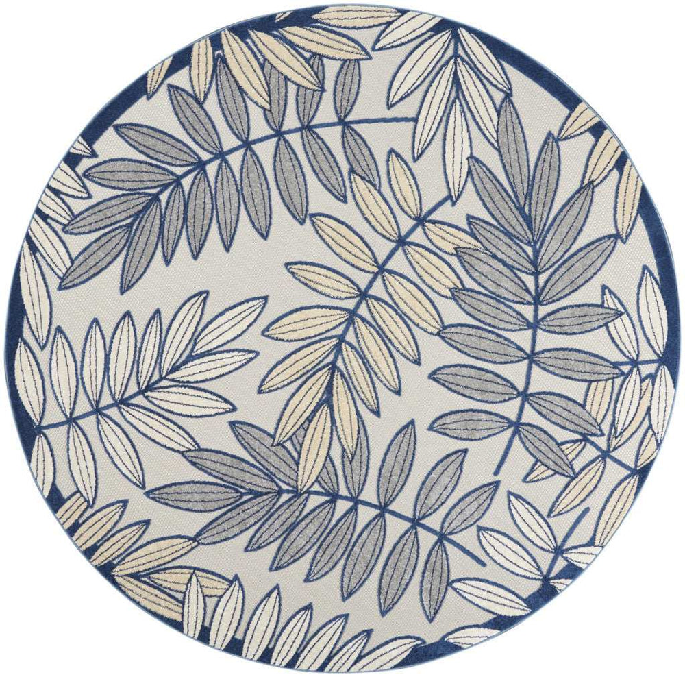 8' X 8' Ivory And Navy Round Floral Non Skid Indoor Outdoor Area Rug - Homeroots - Flyclothing LLC
