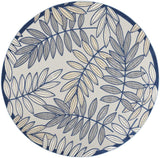 8' X 8' Ivory And Navy Round Floral Non Skid Indoor Outdoor Area Rug - Homeroots - Flyclothing LLC