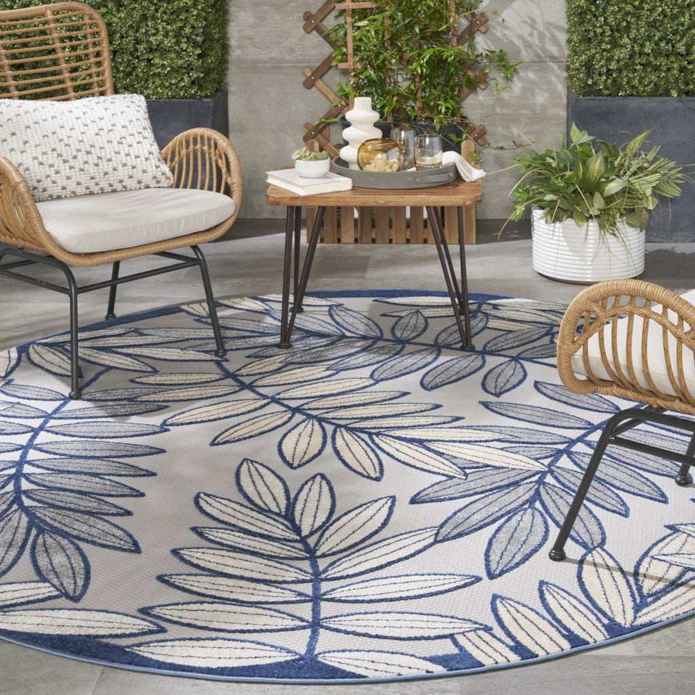 8' X 8' Ivory And Navy Round Floral Non Skid Indoor Outdoor Area Rug - Homeroots - Flyclothing LLC