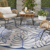 8' X 8' Ivory And Navy Round Floral Non Skid Indoor Outdoor Area Rug - Homeroots - Flyclothing LLC