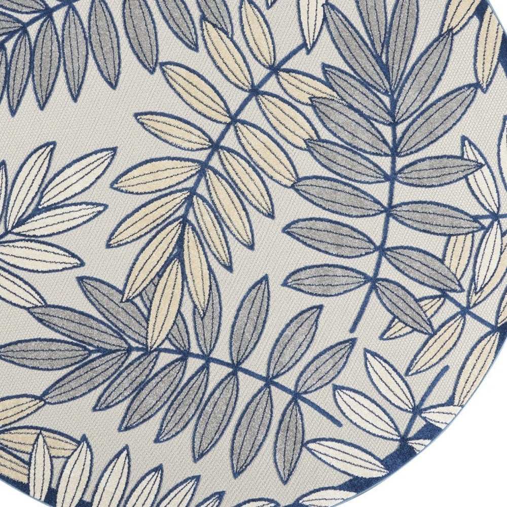 8' X 8' Ivory And Navy Round Floral Non Skid Indoor Outdoor Area Rug - Homeroots - Flyclothing LLC