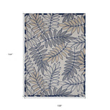 9' X 12' Ivory And Navy Floral Non Skid Indoor Outdoor Area Rug - Homeroots - Flyclothing LLC