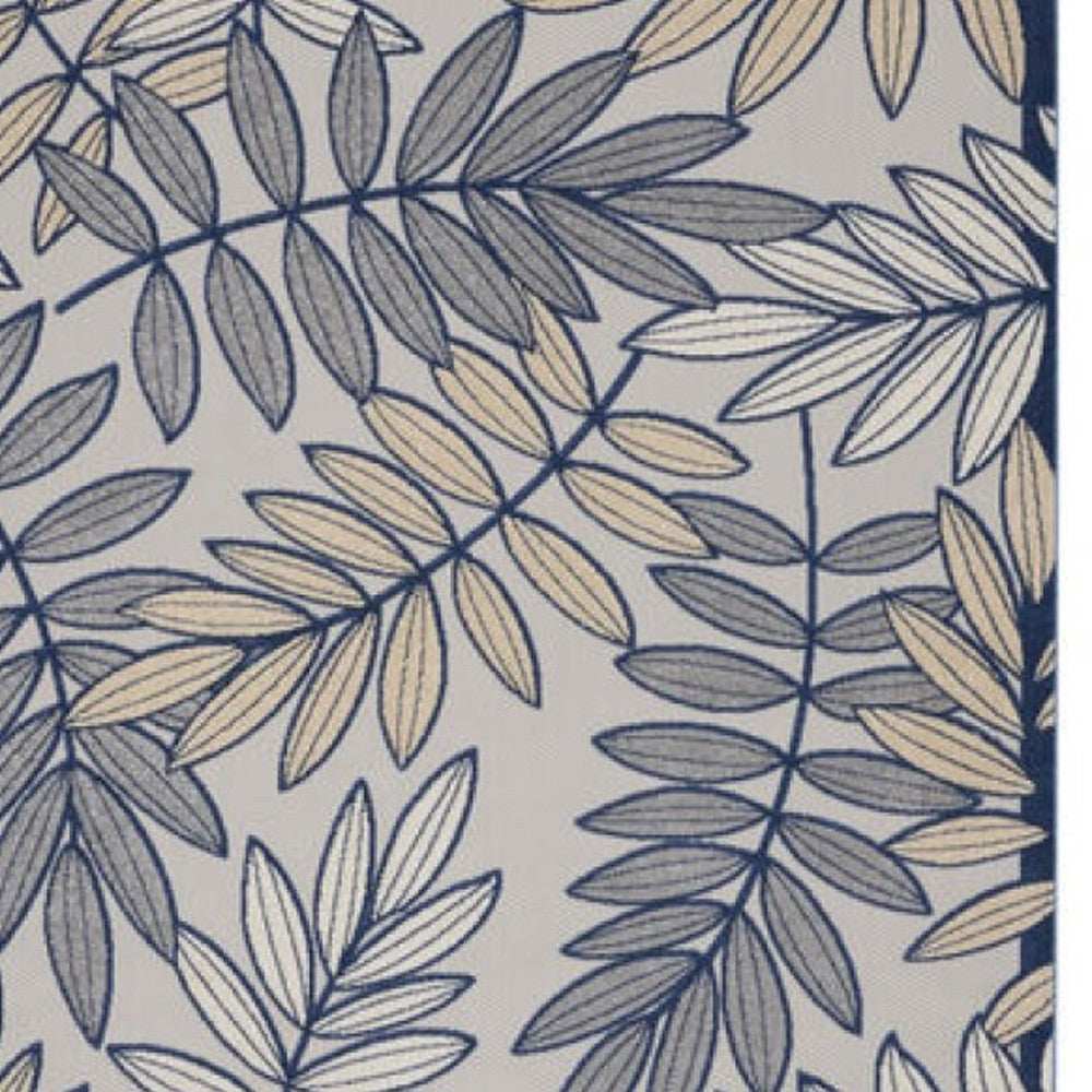 10' X 13' Ivory And Navy Floral Non Skid Indoor Outdoor Area Rug - Homeroots - Flyclothing LLC