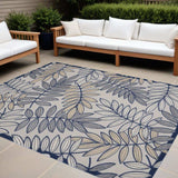 10' X 13' Ivory And Navy Floral Non Skid Indoor Outdoor Area Rug - Homeroots - Flyclothing LLC
