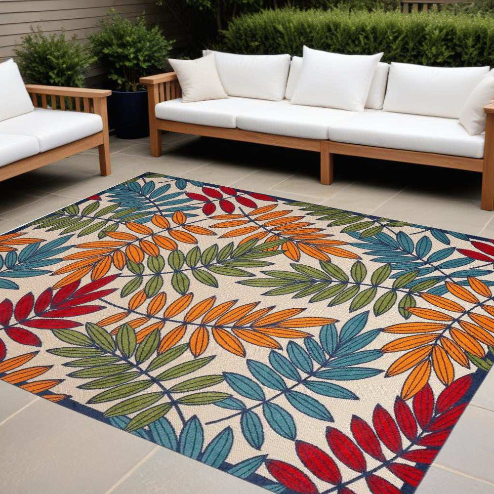9' X 12' Beige Green And Orange Floral Non Skid Indoor Outdoor Area Rug - Homeroots - Flyclothing LLC