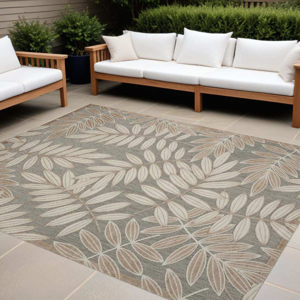 10' X 13' Natural Floral Non Skid Indoor Outdoor Area Rug - Homeroots - Flyclothing LLC