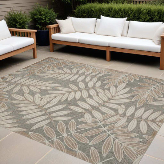 10' X 13' Natural Floral Non Skid Indoor Outdoor Area Rug - Homeroots - Flyclothing LLC