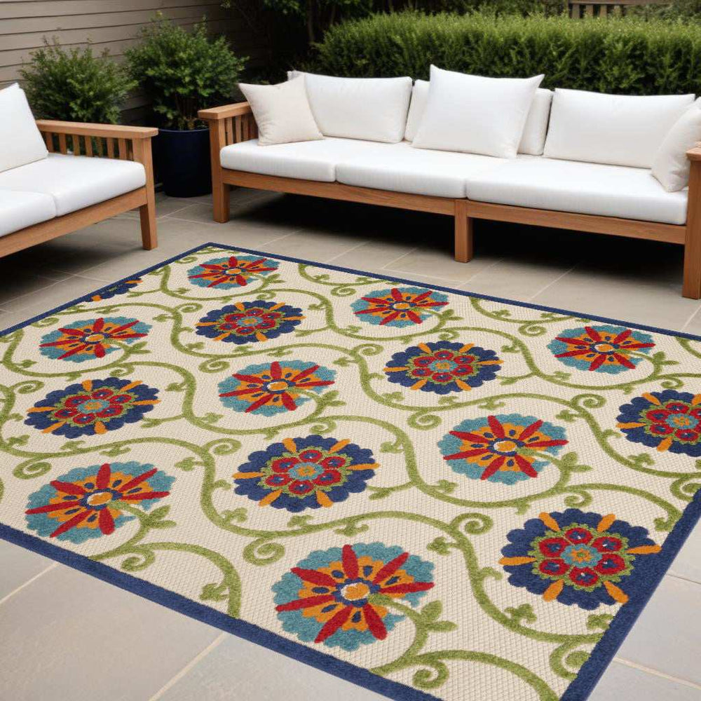 10' X 13' Blue Floral Non Skid Indoor Outdoor Area Rug - Homeroots - Flyclothing LLC