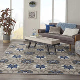 10' X 13' Grey And Blue Floral Non Skid Indoor Outdoor Area Rug - Homeroots - Flyclothing LLC