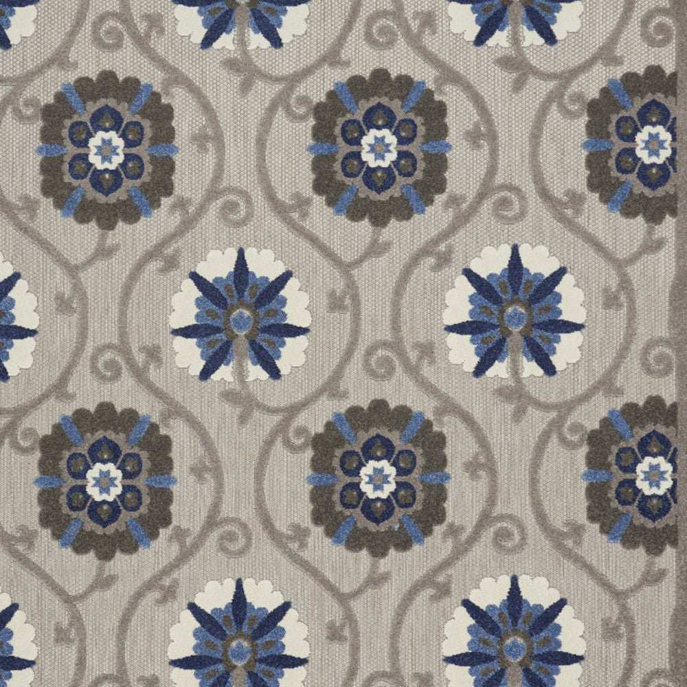 10' X 13' Grey And Blue Floral Non Skid Indoor Outdoor Area Rug - Homeroots - Flyclothing LLC
