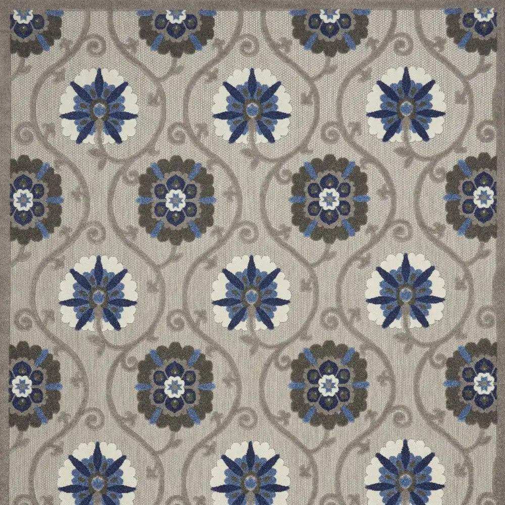 10' X 13' Grey And Blue Floral Non Skid Indoor Outdoor Area Rug - Homeroots - Flyclothing LLC