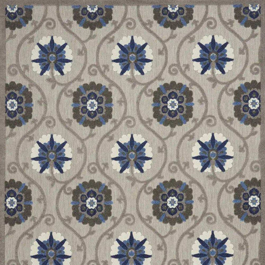 10' X 13' Grey And Blue Floral Non Skid Indoor Outdoor Area Rug - Homeroots - Flyclothing LLC