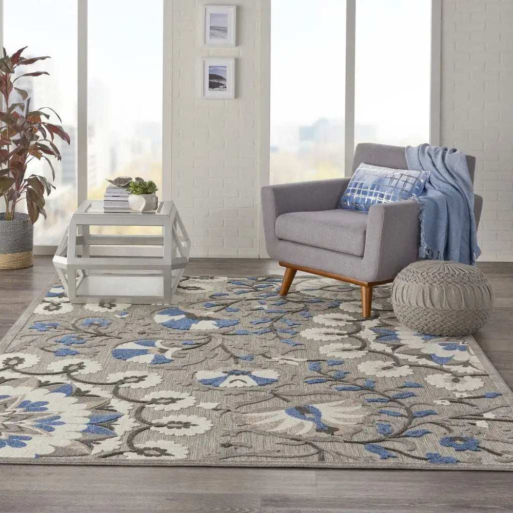 10' X 13' Grey Floral Non Skid Indoor Outdoor Area Rug - Homeroots - Flyclothing LLC