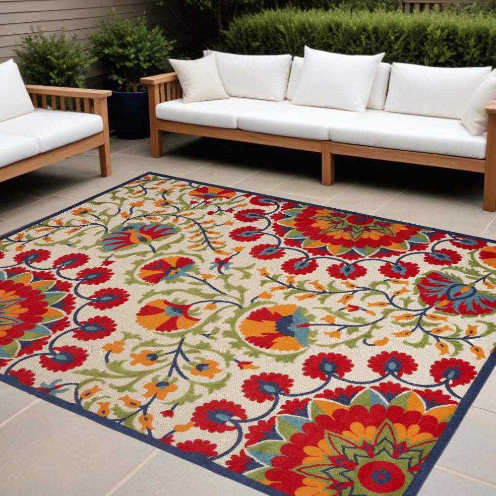 9' X 12' Red Toile Non Skid Indoor Outdoor Area Rug - Homeroots - Flyclothing LLC
