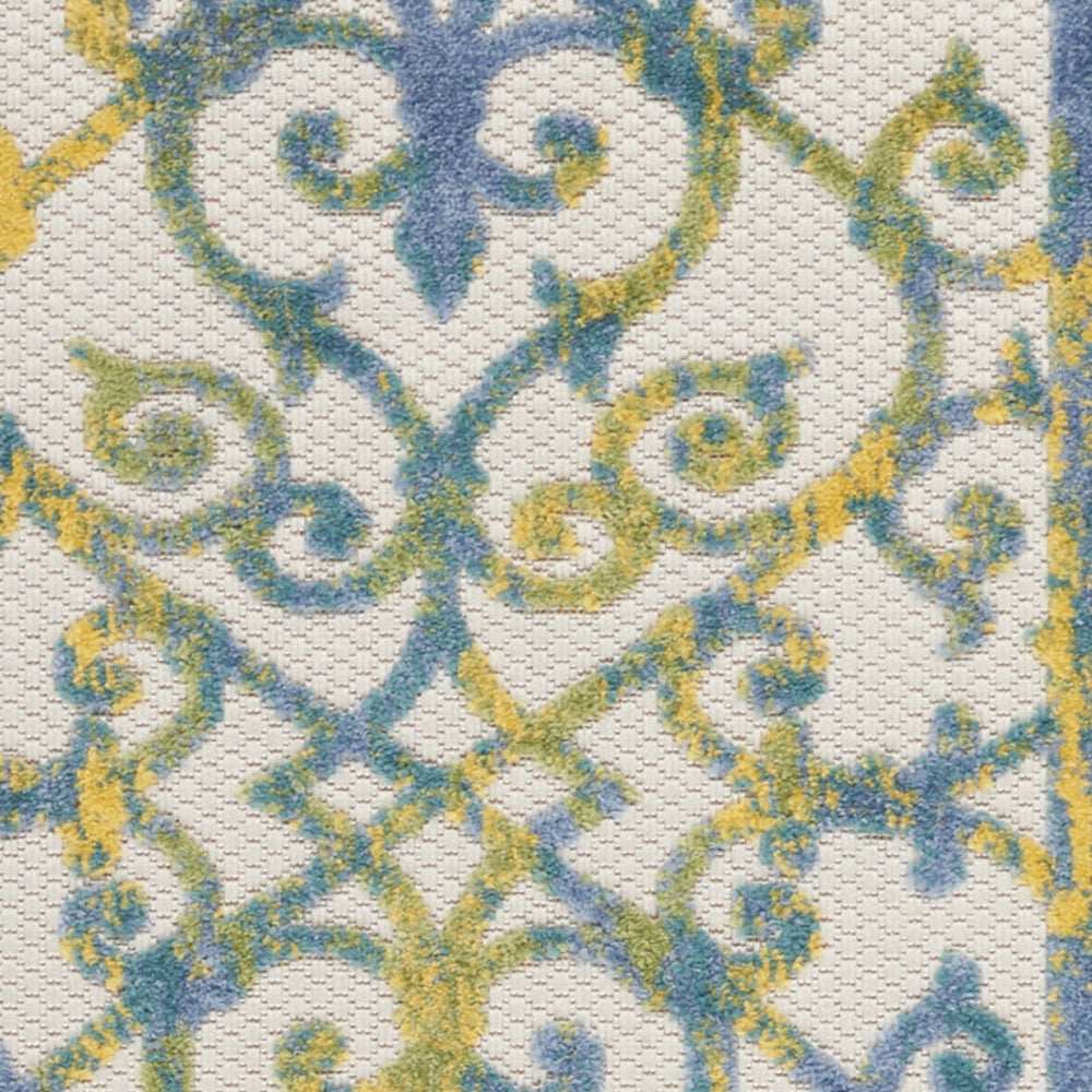 2' X 6' Ivory And Blue Damask Non Skid Indoor Outdoor Runner Rug - Homeroots - Flyclothing LLC