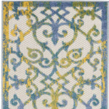 2' X 6' Ivory And Blue Damask Non Skid Indoor Outdoor Runner Rug - Homeroots - Flyclothing LLC