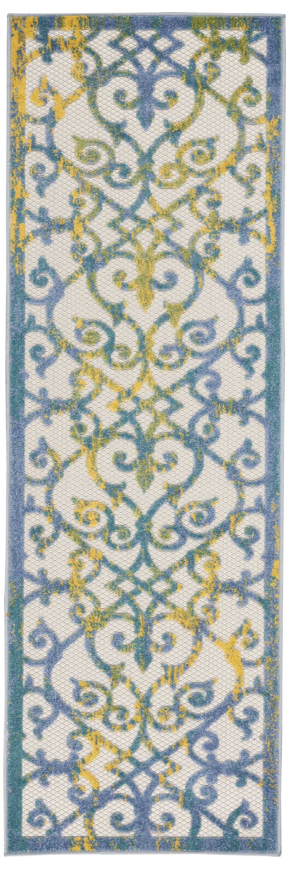 2' X 6' Ivory And Blue Damask Non Skid Indoor Outdoor Runner Rug - Homeroots - Flyclothing LLC