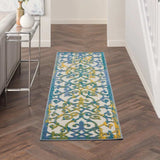 2' X 8' Ivory And Blue Damask Non Skid Indoor Outdoor Runner Rug - Homeroots - Flyclothing LLC