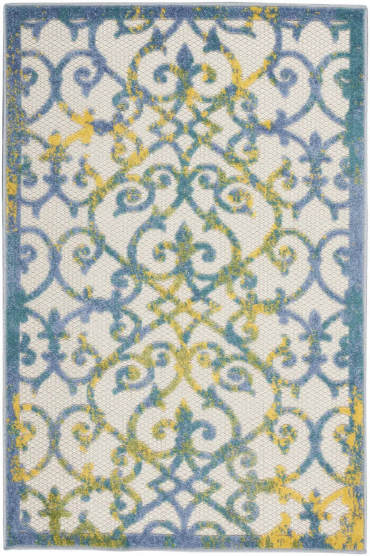 3' X 4' Ivory And Blue Damask Non Skid Indoor Outdoor Area Rug - Homeroots - Flyclothing LLC