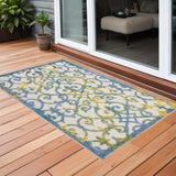 3' X 4' Ivory And Blue Damask Non Skid Indoor Outdoor Area Rug - Homeroots - Flyclothing LLC