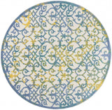 8' X 8' Ivory And Blue Round Damask Non Skid Indoor Outdoor Area Rug - Homeroots - Flyclothing LLC