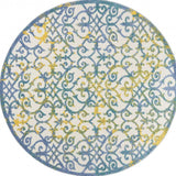 8' X 8' Ivory And Blue Round Damask Non Skid Indoor Outdoor Area Rug - Homeroots - Flyclothing LLC