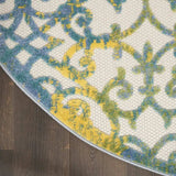 8' X 8' Ivory And Blue Round Damask Non Skid Indoor Outdoor Area Rug - Homeroots - Flyclothing LLC