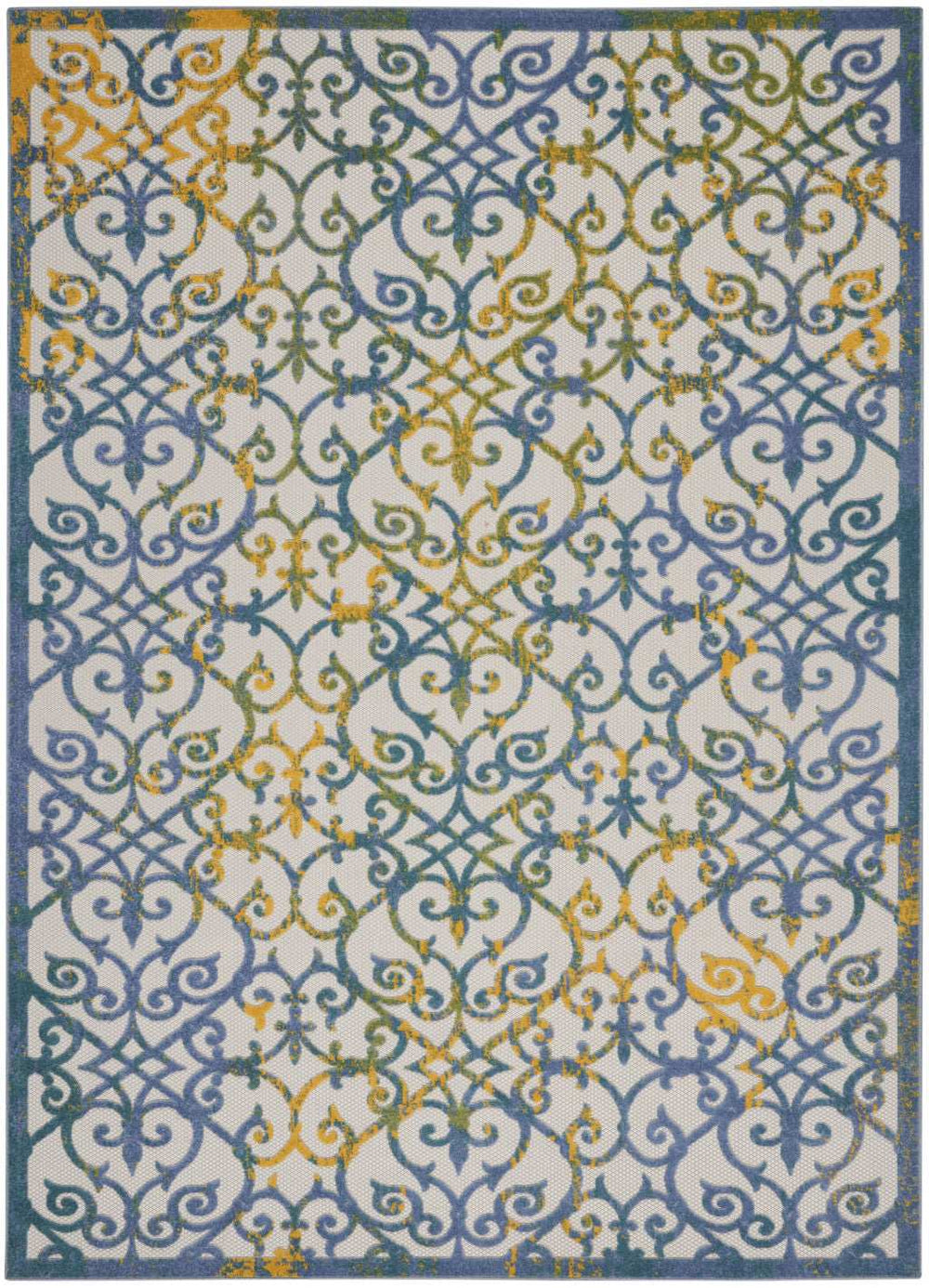 9' X 12' Ivory And Blue Damask Non Skid Indoor Outdoor Area Rug - Homeroots - Flyclothing LLC