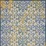 9' X 12' Ivory And Blue Damask Non Skid Indoor Outdoor Area Rug - Homeroots - Flyclothing LLC