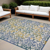 9' X 12' Ivory And Blue Damask Non Skid Indoor Outdoor Area Rug - Homeroots - Flyclothing LLC