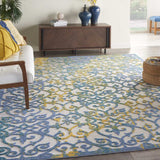 9' X 12' Ivory And Blue Damask Non Skid Indoor Outdoor Area Rug - Homeroots - Flyclothing LLC