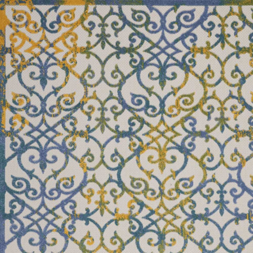 10' X 13' Ivory And Blue Damask Non Skid Indoor Outdoor Area Rug - Homeroots - Flyclothing LLC