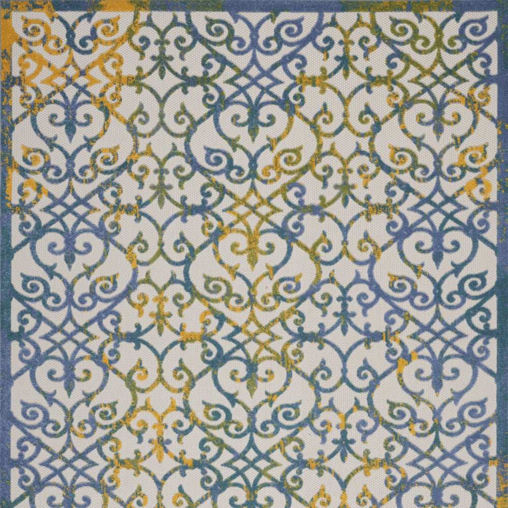 10' X 13' Ivory And Blue Damask Non Skid Indoor Outdoor Area Rug - Homeroots - Flyclothing LLC
