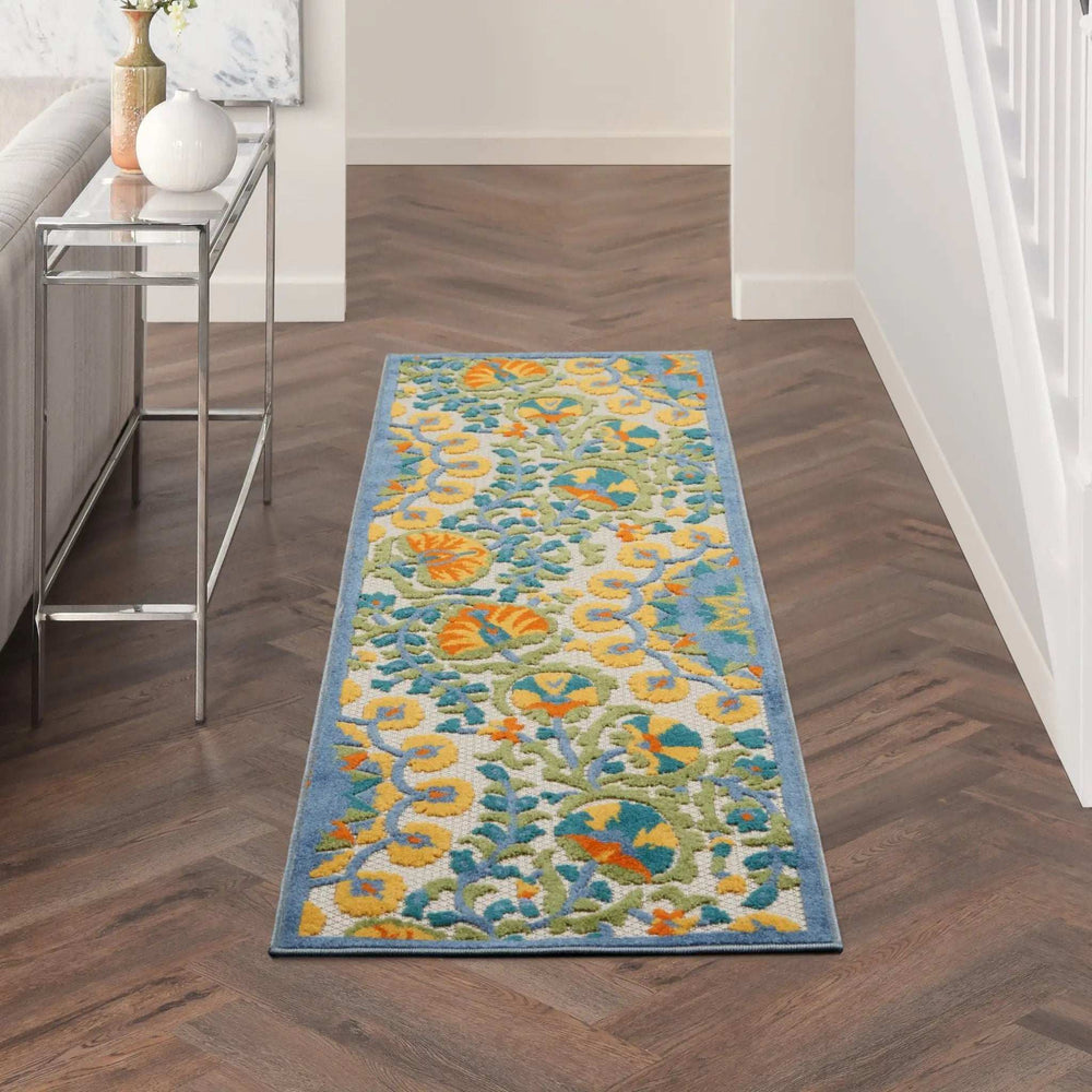 2' X 6' Blue Yellow And White Toile Non Skid Indoor Outdoor Runner Rug - Homeroots - Flyclothing LLC